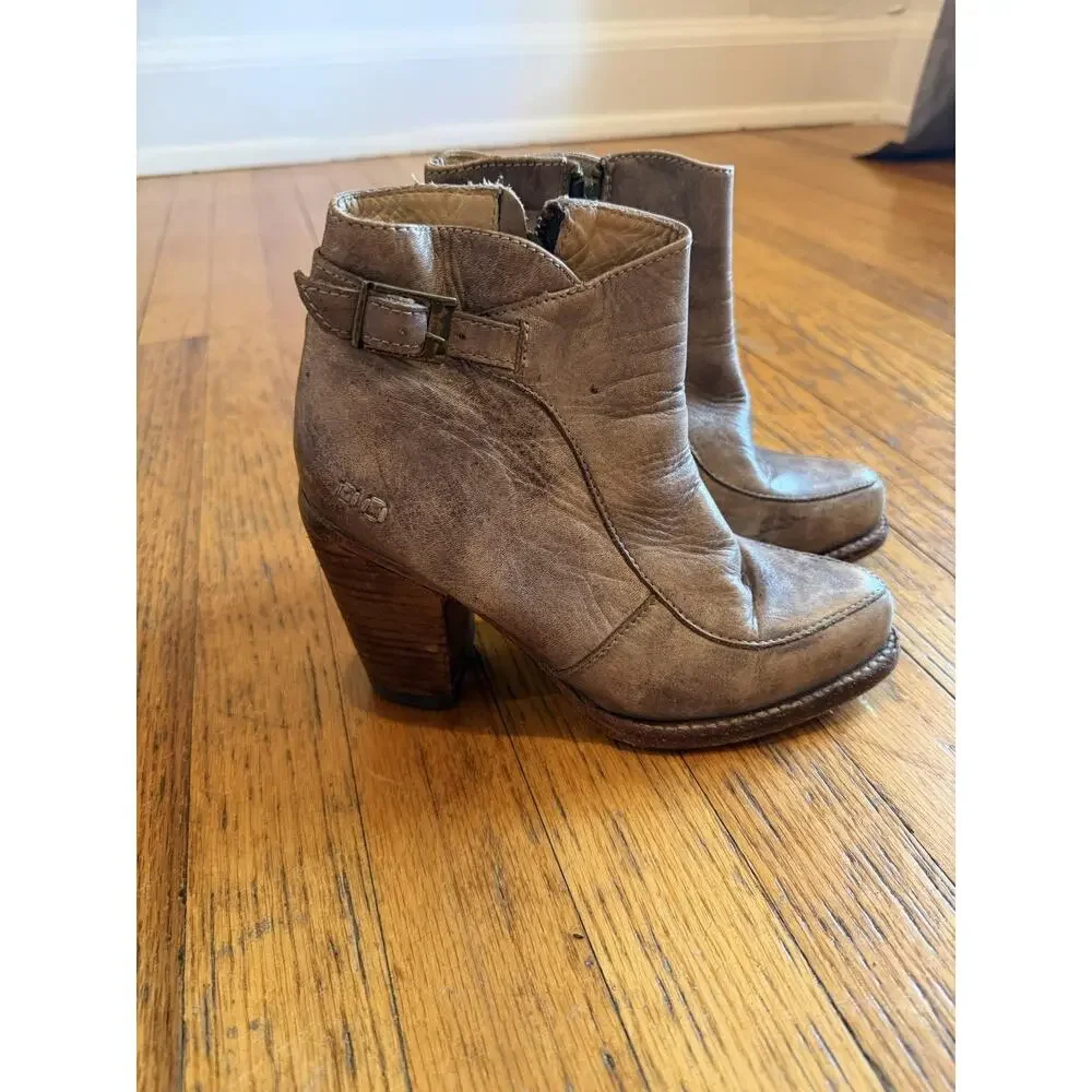Bed Stu Womens Brn Leather Ankle Booties Block Heel sz 6
